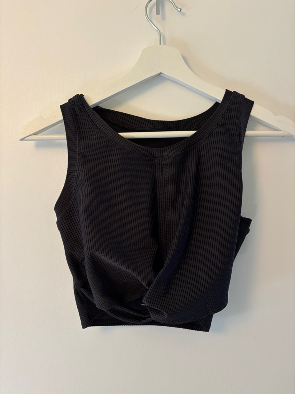 Ribbed Twist-Front Tank Top & biker short set Black